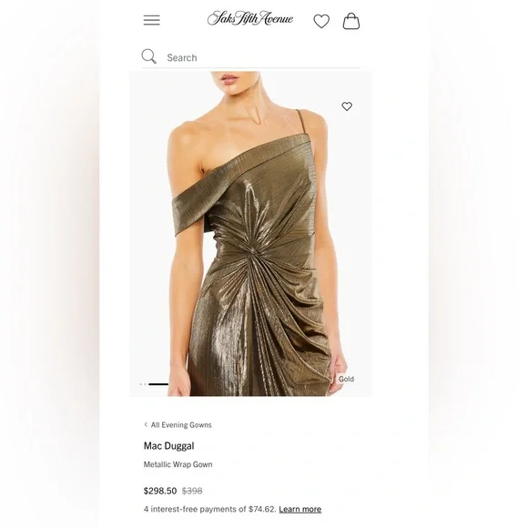 NWT Mac Duggal Gold Ruched Side Slit Gown - Picture 3 of 8